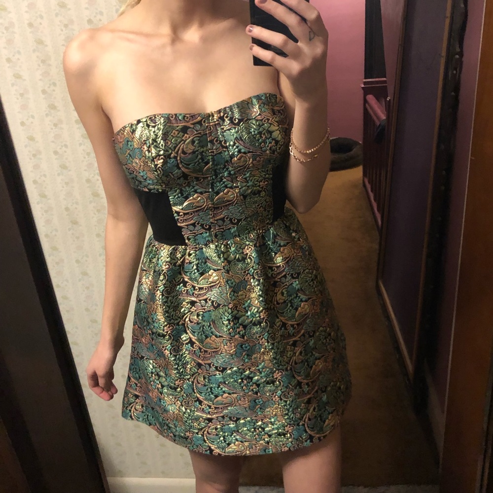 Gold/Green Cocktail Baroque Short Dress